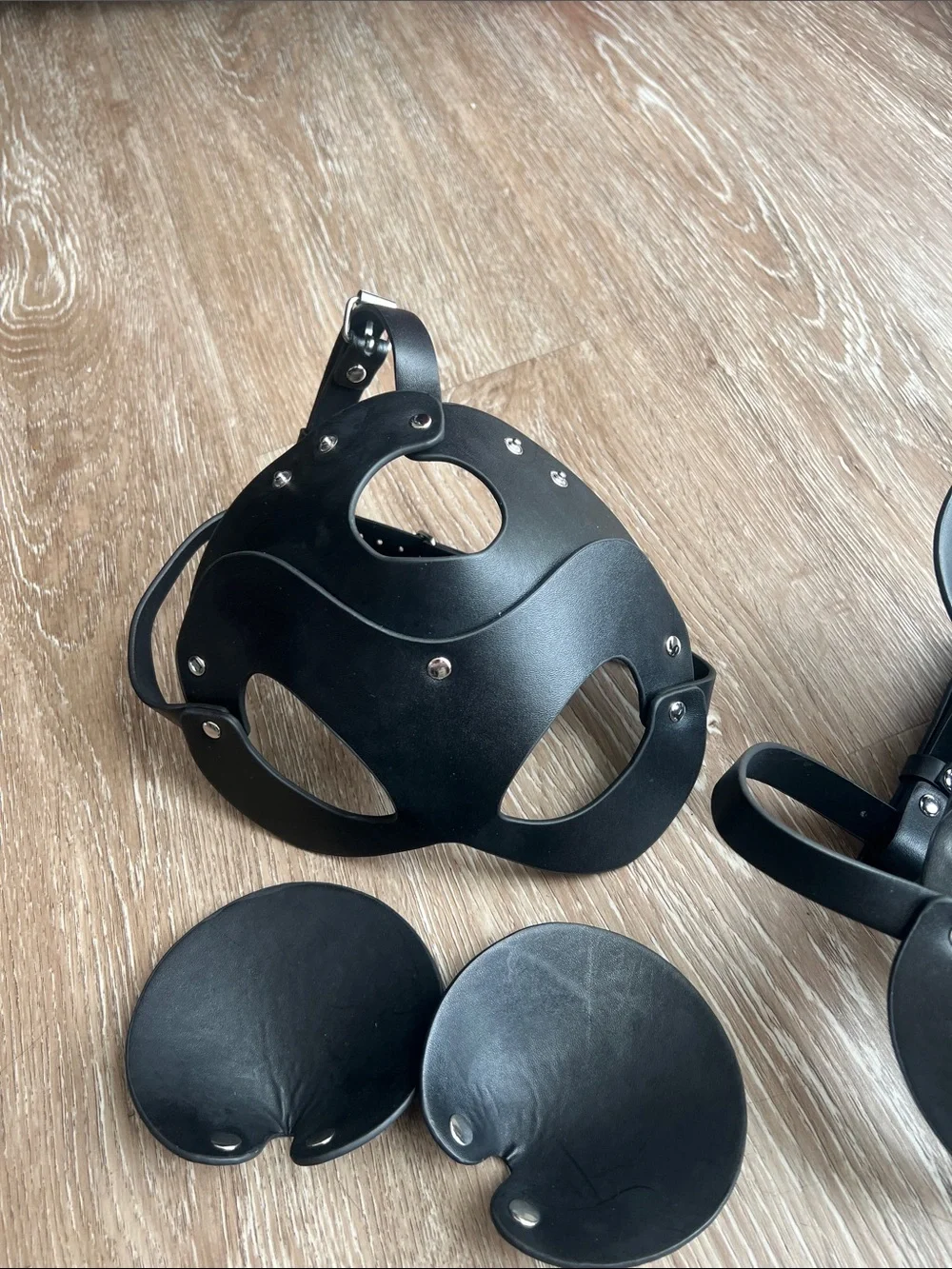 🖤 Unisex faux Leather Mouse Ear Masquerade Mask-Pair Available, detachable ears